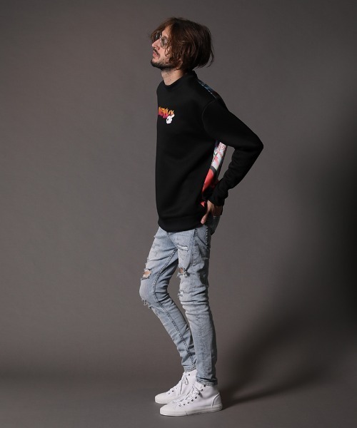STUD MUFFIN（スタッドマフィン）の「msw846-プラムダンボール グラフィティPT L-Sプルオーバー（スウェット・メンズ・ブラック/ホワイト・4/2/3）」の6枚目の写真