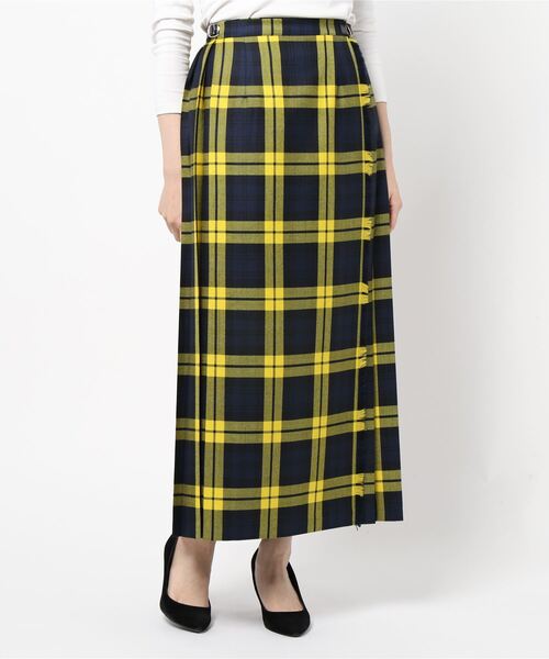 オニールオブダブリン　チェック　ロングスカート 黒×黄色 O'NEIL OF DUBLIN 黒と黄色のチェック ロングスカート O'NEIL of