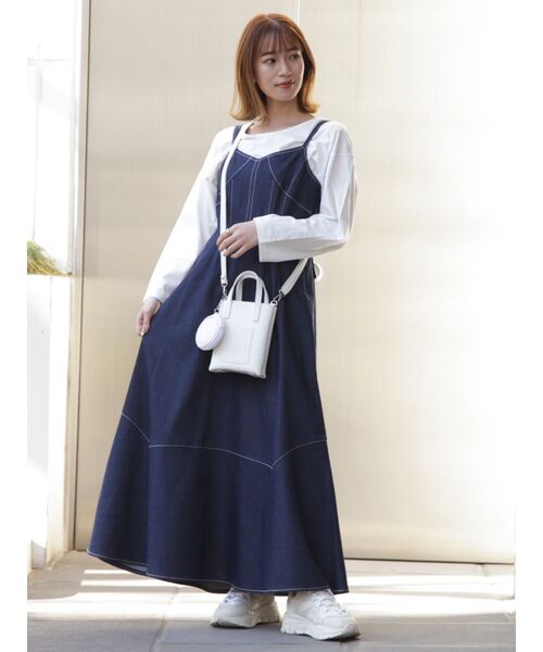 dazzlin(ダズリン)の「ストラップベルトステッチジャンスカ(ワンピース・レディース・ベージュ/オフホワイト/インディゴブルー/ブラウン・FREE)」の9枚目の写真