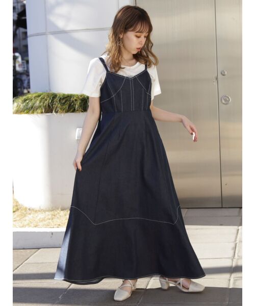 dazzlin(ダズリン)の「ストラップベルトステッチジャンスカ(ワンピース・レディース・ベージュ/オフホワイト/インディゴブルー/ブラウン・FREE)」の12枚目の写真
