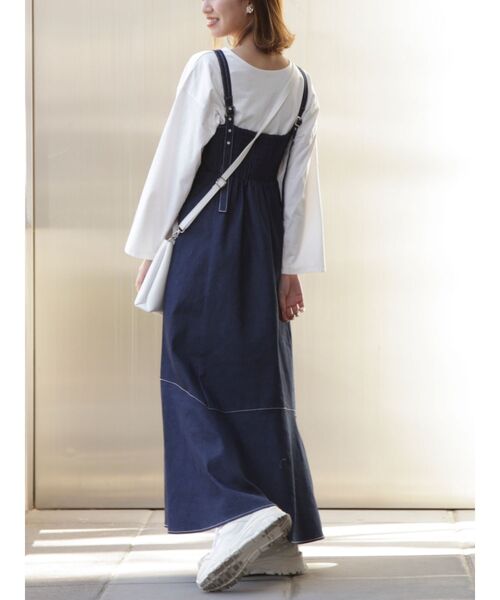 dazzlin(ダズリン)の「ストラップベルトステッチジャンスカ(ワンピース・レディース・ベージュ/オフホワイト/インディゴブルー/ブラウン・FREE)」の14枚目の写真