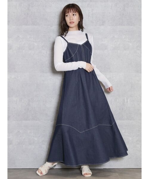 dazzlin(ダズリン)の「ストラップベルトステッチジャンスカ(ワンピース・レディース・ベージュ/オフホワイト/インディゴブルー/ブラウン・FREE)」の16枚目の写真
