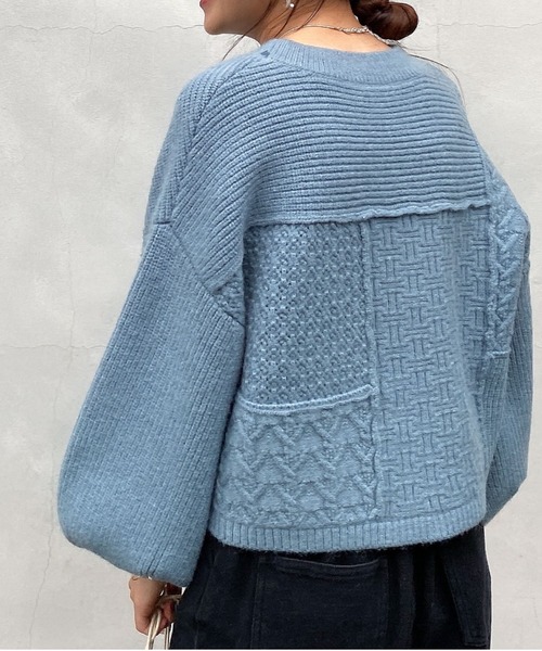 archives（アルシーヴ）の「パッチワークケーブルニットプルオーバー（ニット/セーター・レディース・オフホワイト/ブルー/モカ/グレイッシュベージュ・MEDIUM）」の4枚目の写真