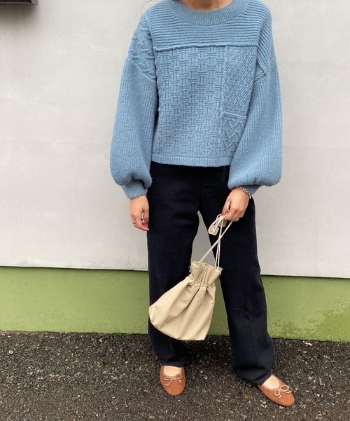 archives（アルシーヴ）の「パッチワークケーブルニットプルオーバー（ニット/セーター・レディース・オフホワイト/ブルー/モカ/グレイッシュベージュ・MEDIUM）」の10枚目の写真