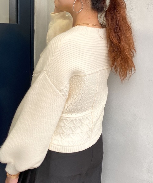 archives（アルシーヴ）の「パッチワークケーブルニットプルオーバー（ニット/セーター・レディース・オフホワイト/ブルー/モカ/グレイッシュベージュ・MEDIUM）」の15枚目の写真