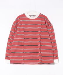 【Revo.】モックネックボーダーロングスリーブTシャツ/ビッグシルエットストライプ/メンズ