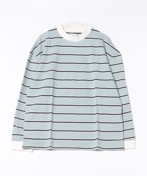 Revo.（レボ）の「【Revo.】モックネックボーダーロングスリーブTシャツ/ビッグシルエットストライプ/メンズ（Tシャツ/カットソー・メンズ・イエロー/レッド/サックスブルー・M/L）」の2枚目の写真