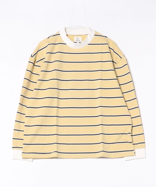 Revo.（レボ）の「【Revo.】モックネックボーダーロングスリーブTシャツ/ビッグシルエットストライプ/メンズ（Tシャツ/カットソー・メンズ・イエロー/レッド/サックスブルー・M/L）」の3枚目の写真