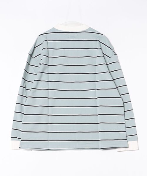 Revo.（レボ）の「【Revo.】モックネックボーダーロングスリーブTシャツ/ビッグシルエットストライプ/メンズ（Tシャツ/カットソー・メンズ・イエロー/レッド/サックスブルー・M/L）」の5枚目の写真