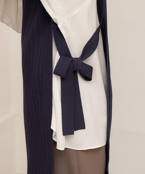 ロペ ワイドリブロングベストニット ネイビー 38 エルビーシー LBC 畦配色ロングニットベスト （ベージュ