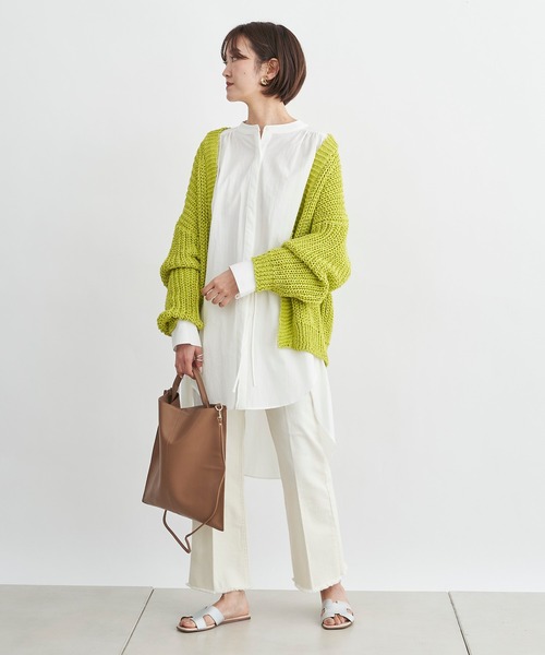 DouDou（ドゥドゥ）の「テープヤーンカーデ（カーディガン/ボレロ・レディース・オフホワイト/イエロー/ピンクベージュ・FREE）」の11枚目の写真