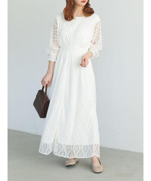 SLURR（スラ―）の「レースシャーリング2wayロングワンピース（ワンピース・レディース・アイボリー/ブラック/オフホワイト・FREE）」の7枚目の写真