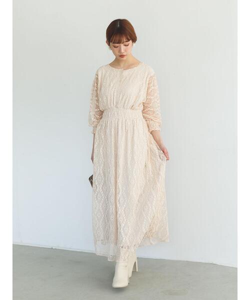 SLURR（スラ―）の「レースシャーリング2wayロングワンピース（ワンピース・レディース・アイボリー/ブラック/オフホワイト・FREE）」の13枚目の写真