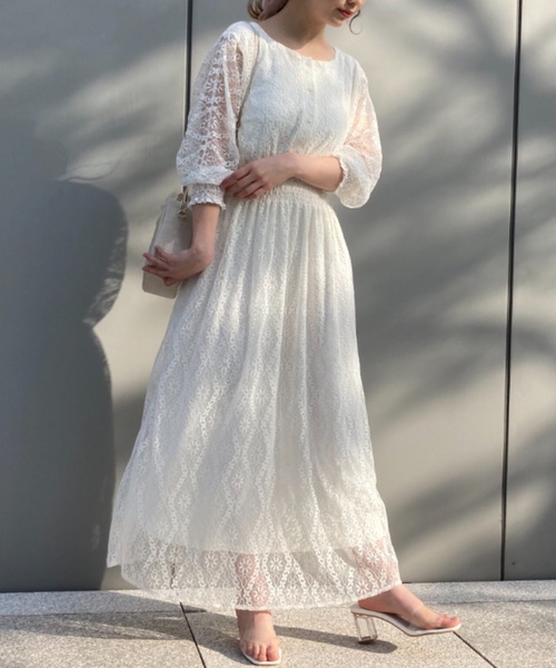 SLURR（スラ―）の「レースシャーリング2wayロングワンピース（ワンピース・レディース・アイボリー/ブラック/オフホワイト・FREE）」の5枚目の写真