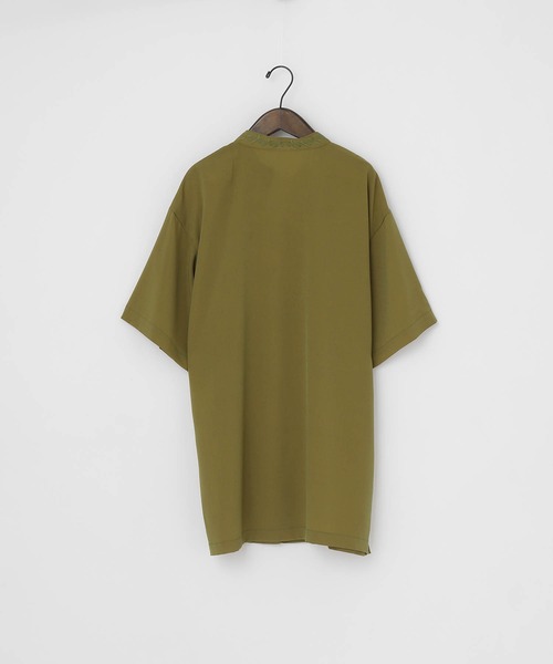 70s/アフリカ 泥染め 織生地スタンドカラー半袖シャツ/XL/カーキ/ボゴラン forksy.】同色刺繍半袖スタンドカラーシャツ forksy.│MONO-MART