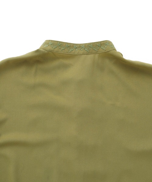 70s/アフリカ 泥染め 織生地スタンドカラー半袖シャツ/XL/カーキ/ボゴラン タイプライターコットン スタンドカラーシャツ（カーキ) – cholon
