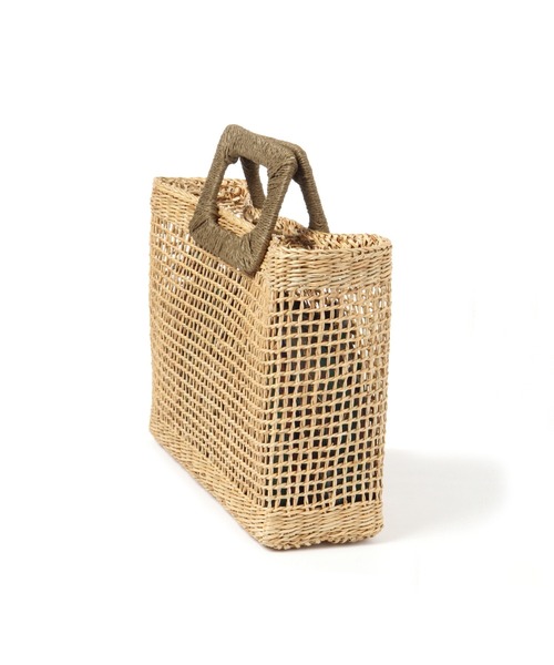 studio CLIP（スタディオクリップ）の「《Natural by studio CLIP/クロスとリネン》黄草スクエアカゴバッグ（かごバッグ・レディース・ピンク/グリーン・FREE）」の5枚目の写真