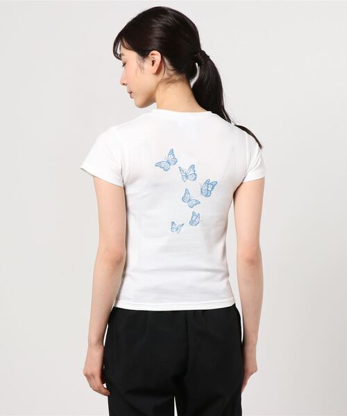 X-girl（エックスガール）の「BUTTERFLY S/S BABY TEE（Tシャツ/カットソー・レディース・ホワイト/ブラック/グリーン・SMALL/MEDIUM）」の18枚目の写真