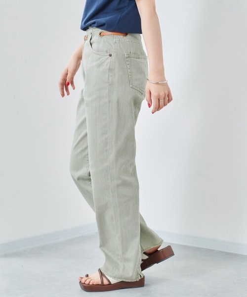 cepo（セポ）の「ベルト付き　リメイクデニム　レギュラーストレート（デニムパンツ・レディース・グリーン/ライトインディゴブルー/インディゴブルー/グレー・M/S）」の13枚目の写真