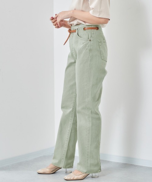 cepo（セポ）の「ベルト付き　リメイクデニム　レギュラーストレート（デニムパンツ・レディース・グリーン/ライトインディゴブルー/インディゴブルー/グレー・M/S）」の9枚目の写真