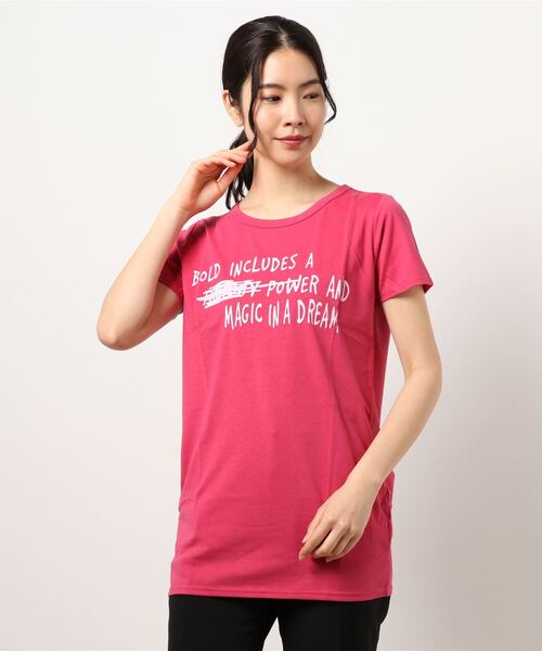 VIBGYOR Women（ヴィブジョー　ウィメン）の「AC　手描き風ﾛｺﾞT(AB)（Tシャツ/カットソー・レディース・ネイビー/ピンク/イエロー/ベージュ・MEDIUM/LARGE）」の2枚目の写真