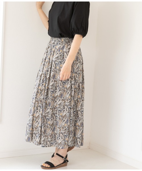 PREFERIR（プレフェリール）の「ペイズリー柄 エスニック ギャザースカート（スカート・レディース・ベージュ/オフホワイト/ネイビー・MEDIUM/LARGE）」の4枚目の写真