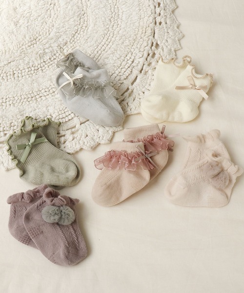 apres les cours（アプレレクール）の「オーガンジーフリルベビーソックス（ベビーシューズ/ベビーソックス・キッズ・ベージュ/グレー・9/12）」の4枚目の写真