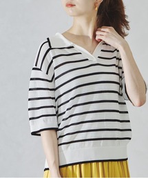 ORiental TRaffic（オリエンタルトラフィック）の「ボーダースキッパーネックポロニット/AC1088（ポロシャツ）」