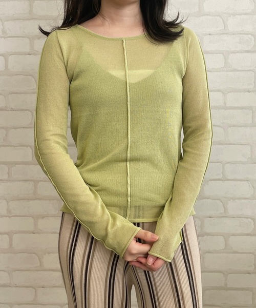 Chiaro(キアロ)の「キャミ付きシアーニットプルオーバー(Tシャツ/カットソー・レディース・ベージュ/オリーブ/ブラック・FREE)」の1枚目の写真