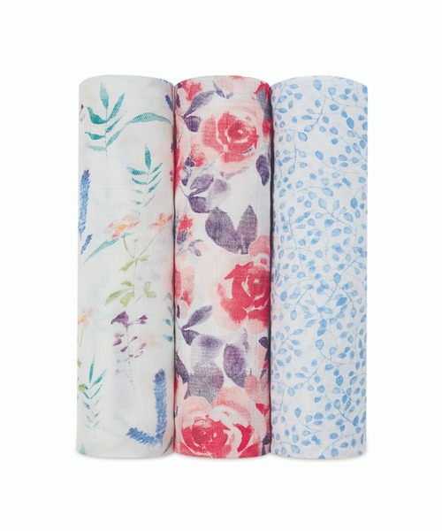 aden + anais （エイデンアンドアネイ）の「スワドル 3枚入り（おくるみ・キッズ・スカイブルー/ローズ/ホワイト×ピンク/ホワイト×ブラウン・FREE）」の4枚目の写真