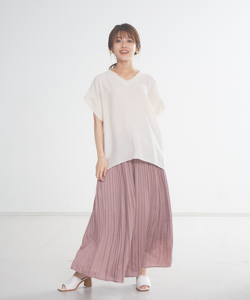 abahouse mavie(アバハウスマヴィ)の「ecru ストライプ&シアーVネックプルオーバーシャツ(シャツ/ブラウス・レディース・ブラック/ベージュ/オフホワイト/モスグリーン・フリー)」の20枚目の写真