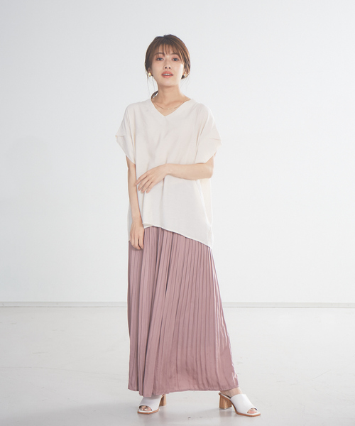 abahouse mavie(アバハウスマヴィ)の「ecru ストライプ&シアーVネックプルオーバーシャツ(シャツ/ブラウス・レディース・ブラック/ベージュ/オフホワイト/モスグリーン・フリー)」の21枚目の写真