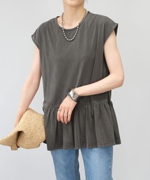 ＡＮＤＪ | 【2021/SS】フリル切替ピグメント加工フレンチスリーブTシャツチュニック(Tシャツ/カットソー)