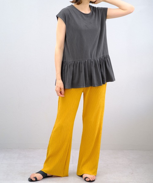 ＡＮＤＪ（アンドジェイ）の「フリル切替ピグメント加工フレンチスリーブTシャツチュニック（Tシャツ/カットソー・レディース・ブラウン/チャコール/ベージュ/ネイビー・M）」の19枚目の写真