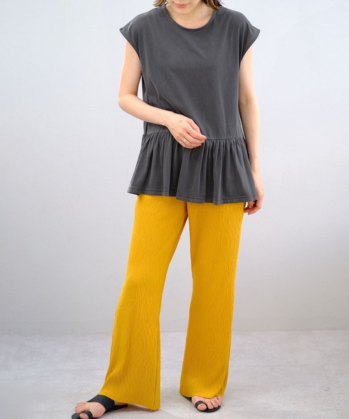 ＡＮＤＪ（アンドジェイ）の「フリル切替ピグメント加工フレンチスリーブTシャツチュニック（Tシャツ/カットソー・レディース・ブラウン/チャコール/ベージュ/ネイビー・M）」の20枚目の写真