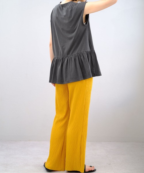 ＡＮＤＪ（アンドジェイ）の「フリル切替ピグメント加工フレンチスリーブTシャツチュニック（Tシャツ/カットソー・レディース・ブラウン/チャコール/ベージュ/ネイビー・M）」の21枚目の写真