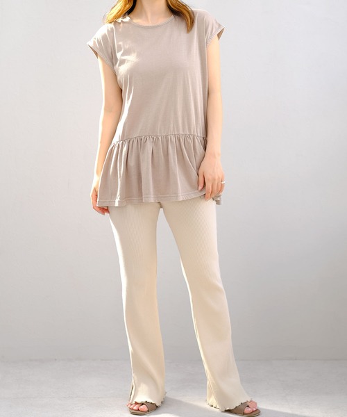 ＡＮＤＪ（アンドジェイ）の「フリル切替ピグメント加工フレンチスリーブTシャツチュニック（Tシャツ/カットソー・レディース・ブラウン/チャコール/ベージュ/ネイビー・M）」の5枚目の写真