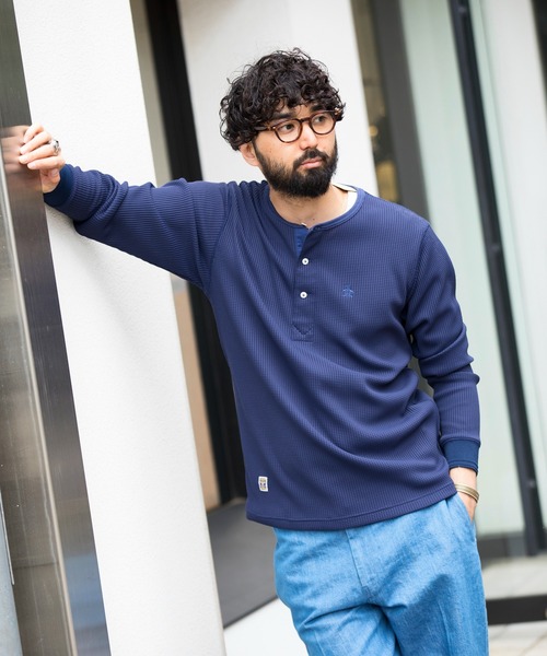 Munsingwear Grand-Slam（マンシングウェア　グランドスラム）の「ヘンリーネックサーマルTシャツ（Tシャツ/カットソー・メンズ・ネイビー/ホワイト・S/M/L/XL）」の12枚目の写真