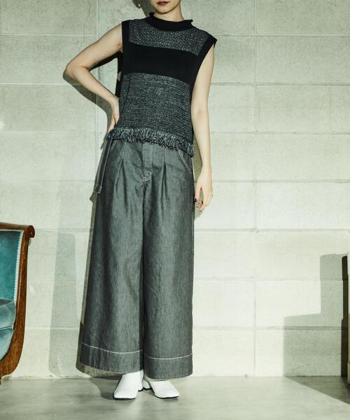 alcali（アルカリ）の「すかし編みショートベスト（ニット/セーター・レディース・ライトグレー/ブラック・FREE）」の9枚目の写真