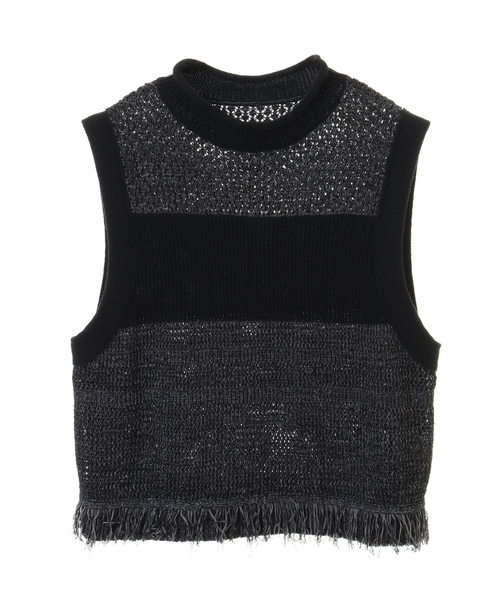 alcali（アルカリ）の「すかし編みショートベスト（ニット/セーター・レディース・ライトグレー/ブラック・FREE）」の8枚目の写真