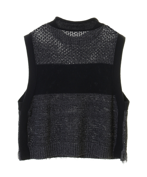 alcali（アルカリ）の「すかし編みショートベスト（ニット/セーター・レディース・ライトグレー/ブラック・FREE）」の7枚目の写真