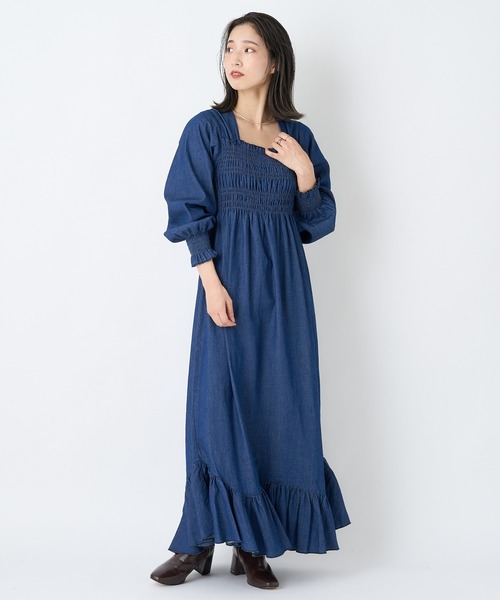 CIAOPANIC（チャオパニック）の「シャーリングデニムワンピース（ワンピース・レディース・ブラック/インディゴブルー・FREE）」の11枚目の写真