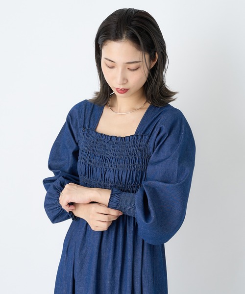 CIAOPANIC（チャオパニック）の「シャーリングデニムワンピース（ワンピース・レディース・ブラック/インディゴブルー・FREE）」の12枚目の写真