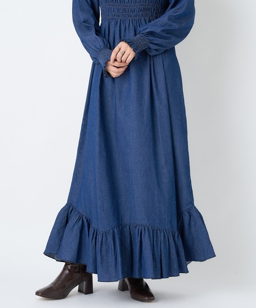 CIAOPANIC（チャオパニック）の「シャーリングデニムワンピース（ワンピース・レディース・ブラック/インディゴブルー・FREE）」の8枚目の写真