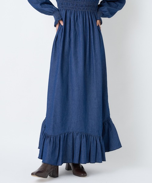 CIAOPANIC（チャオパニック）の「シャーリングデニムワンピース（ワンピース・レディース・ブラック/インディゴブルー・FREE）」の13枚目の写真