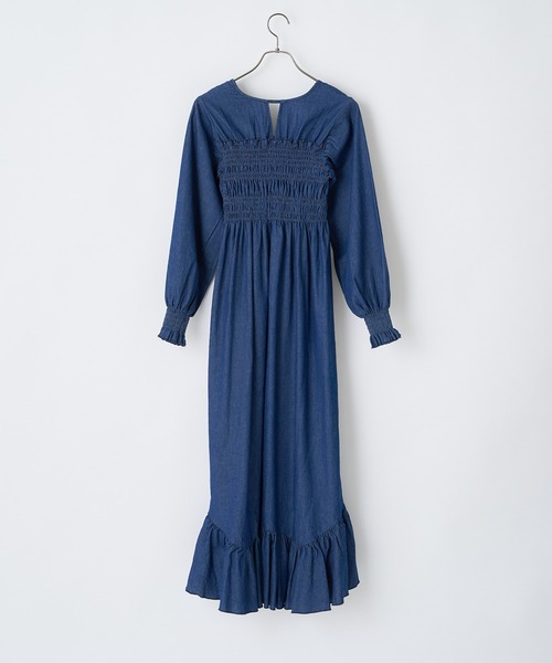 CIAOPANIC（チャオパニック）の「シャーリングデニムワンピース（ワンピース・レディース・ブラック/インディゴブルー・FREE）」の9枚目の写真