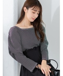 袖デザインスクエアネックボーダートップス