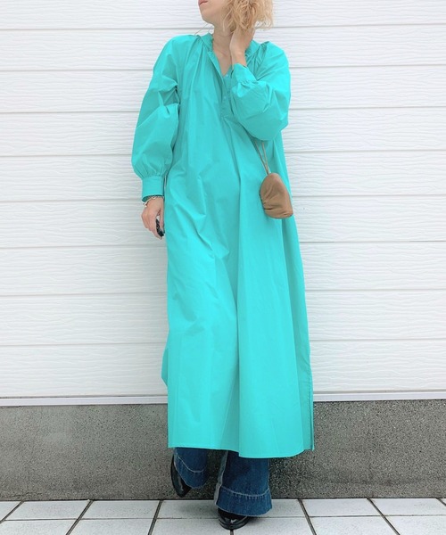 Q（キュー）の「オーバーシャツワンピース（シャツワンピース・レディース・セージグリーン/ラベンダー・MEDIUM）」の8枚目の写真