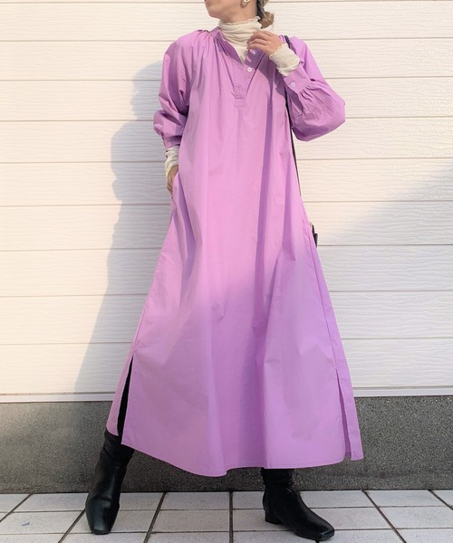 Q（キュー）の「オーバーシャツワンピース（シャツワンピース・レディース・セージグリーン/ラベンダー・MEDIUM）」の11枚目の写真