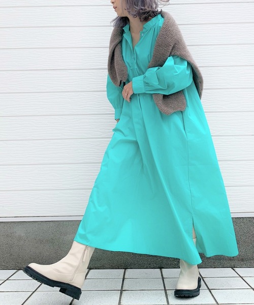 Q（キュー）の「オーバーシャツワンピース（シャツワンピース・レディース・セージグリーン/ラベンダー・MEDIUM）」の10枚目の写真